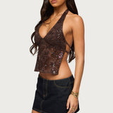 Butterfly Sequin Backless Halter Top