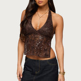 Butterfly Sequin Backless Halter Top