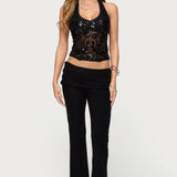 Bead & Sequin Sheer Mesh Halter Top