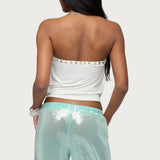 Giana Iridescent Strapless Cowl Neck Top
