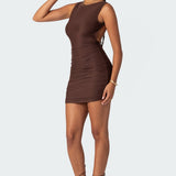 Mikey Ruched Open Back Mini Dress