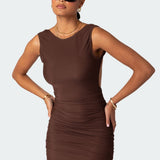 Mikey Ruched Open Back Mini Dress