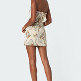 Floral Tapestry Lace Up Mini Dress