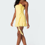 Thalia Flower Pin Ruffle Mini Dress
