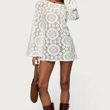 Off Shoulder Sheer Lace Mini Dress