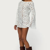 Off Shoulder Sheer Lace Mini Dress