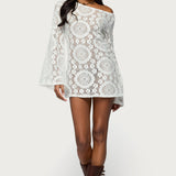 Off Shoulder Sheer Lace Mini Dress