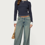 Rora Contrast Long Sleeve Waffle Top