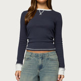 Rora Contrast Long Sleeve Waffle Top