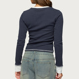 Rora Contrast Long Sleeve Waffle Top
