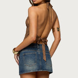 Adeline Faux Suede Cowl Neck Halter Top