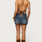 Adeline Faux Suede Cowl Neck Halter Top