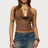 Adeline Faux Suede Cowl Neck Halter Top