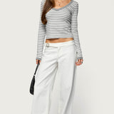 Kimi Striped Long Sleeve V Neck Top