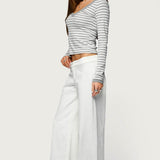 Kimi Striped Long Sleeve V Neck Top