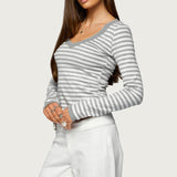 Kimi Striped Long Sleeve V Neck Top