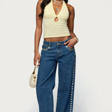 Maylah Keyhole Striped Textured Halter Top