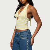 Maylah Keyhole Striped Textured Halter Top
