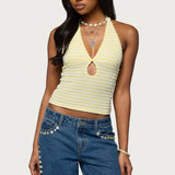 Maylah Keyhole Striped Textured Halter Top