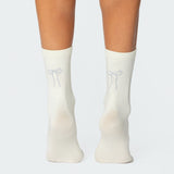 Embroidered Bow Socks
