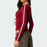 Contrast V Neck Long Sleeve T Shirt