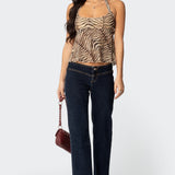 Tiger Printed Mesh Babydoll Top