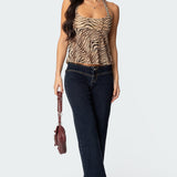 Tiger Printed Mesh Babydoll Top