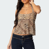 Tiger Printed Mesh Babydoll Top