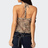 Tiger Printed Mesh Babydoll Top