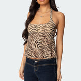 Tiger Printed Mesh Babydoll Top