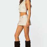 Karly Faux Leather Open Back Top