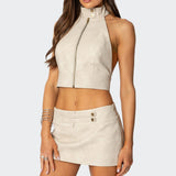 Karly Faux Leather Open Back Top