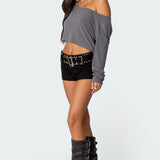 Studded Belt Denim Micro Shorts