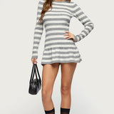 Caisyn Striped Ribbed Knit Mini Dress