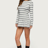 Caisyn Striped Ribbed Knit Mini Dress