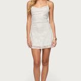 Floral Embroidered Chiffon Backless Mini Dress