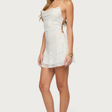 Floral Embroidered Chiffon Backless Mini Dress