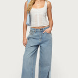 Embroidered Cotton Button Up Top