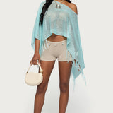 Sequin Fringe Knit Poncho