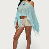 Sequin Fringe Knit Poncho