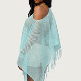Sequin Fringe Knit Poncho