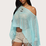 Sequin Fringe Knit Poncho