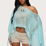 Sequin Fringe Knit Poncho