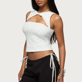 Elisia Twist Cutout Flower Lace Top