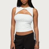 Elisia Twist Cutout Flower Lace Top
