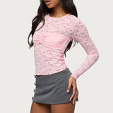 Rosette Bandeau Sheer Lace Top
