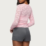 Rosette Bandeau Sheer Lace Top