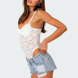 Lace & Satin Effect Cupped Bodysuit