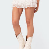 Ruffle Sheer Lace Low Rise Mini Skirt
