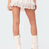 Ruffle Sheer Lace Low Rise Mini Skirt